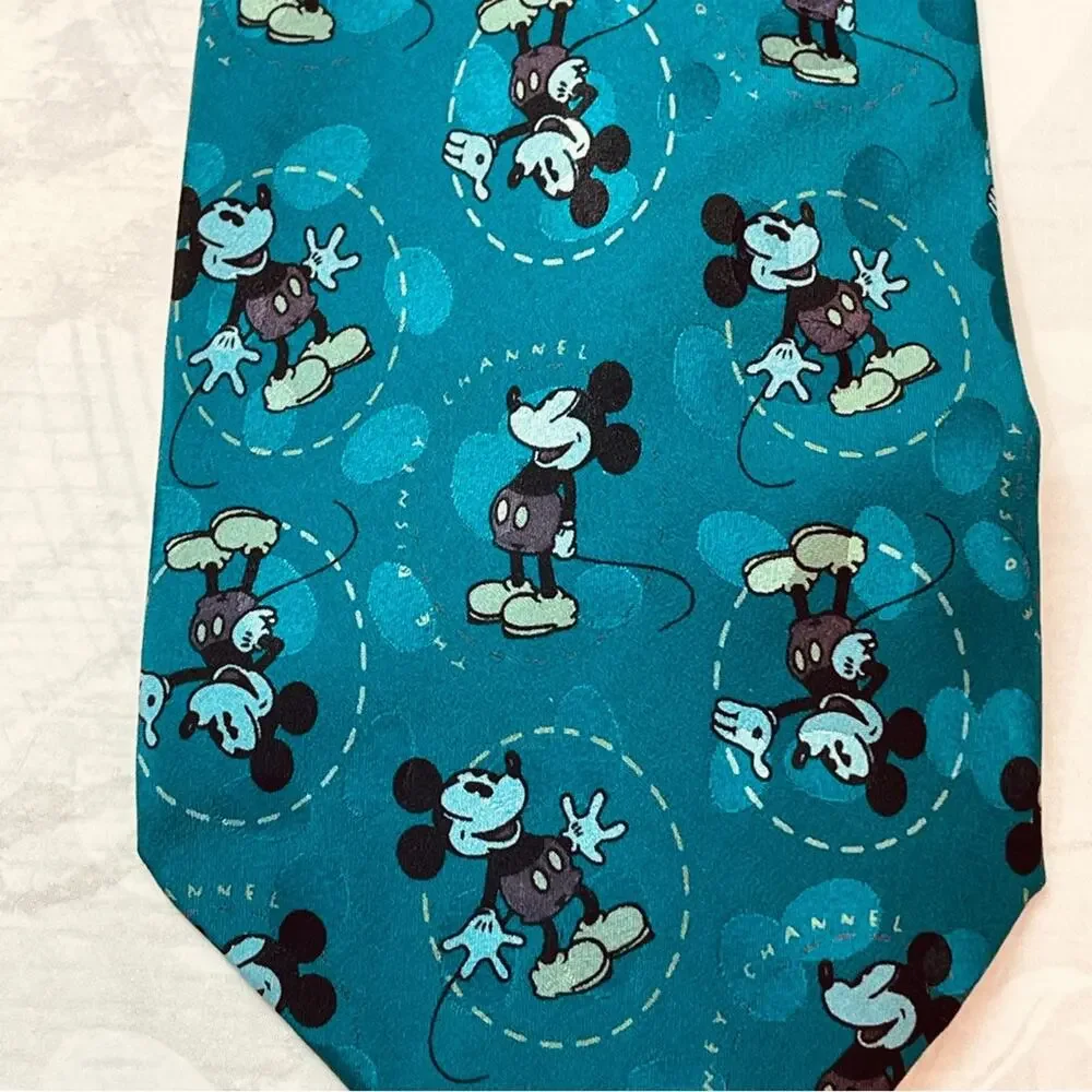 Mickey Mouse The Disney Channel teal green 100% Silk tie
